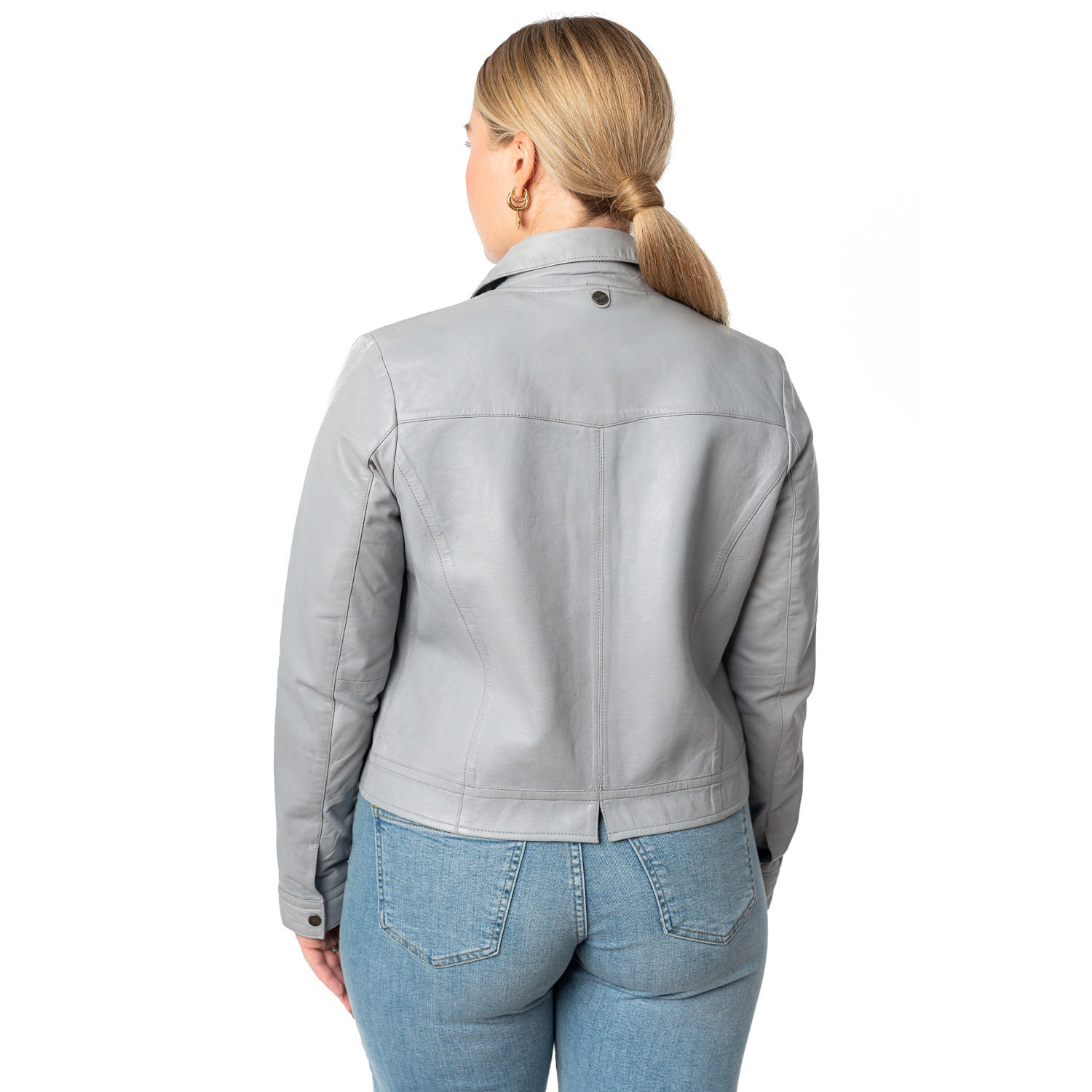 Geacă scurtă de piele damă albastru deschis Mauritius MWFeodora stil casual contemporary