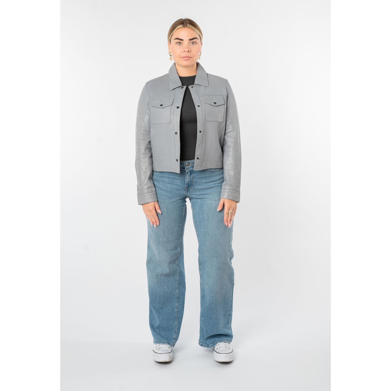Geacă scurtă de piele damă albastru deschis Mauritius MWFeodora stil casual contemporary