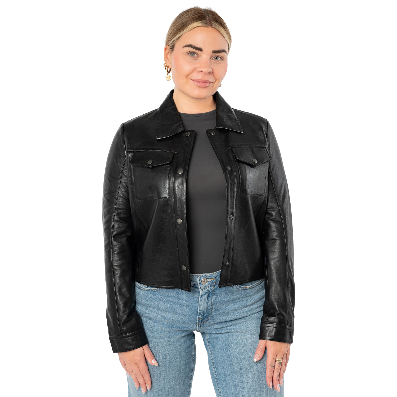 Geacă scurtă piele damă neagră Mauritius MWFeodora stil utility