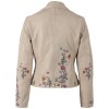 Geacă piele damă alb prăfuit Mauritius MWFloral stil biker cu broderie florală