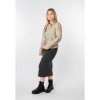 Geacă piele damă alb prăfuit Mauritius MWFloral stil biker cu broderie florală