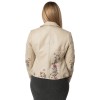 Geacă piele damă alb prăfuit Mauritius MWFloral stil biker cu broderie florală