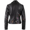Geacă piele damă neagră Mauritius MWFloral stil biker cu broderie florală