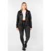Geacă piele damă neagră Mauritius MWFloral stil biker cu broderie florală