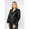 Geacă piele damă neagră Mauritius MWFloral stil biker cu broderie florală