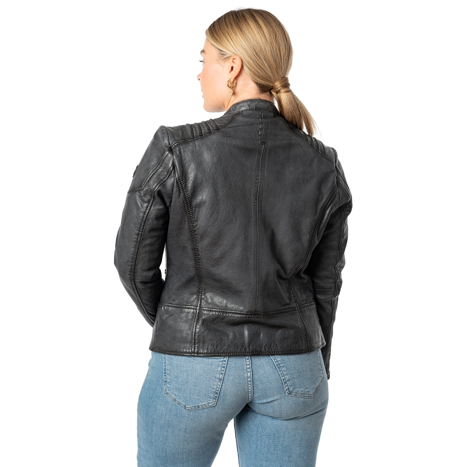 Mauritius MWGionna Antracit – Geacă piele damă stil biker modern Geacă de piele damă antracit Mauritius MWGionna cu guler stand-up și umeri în relief