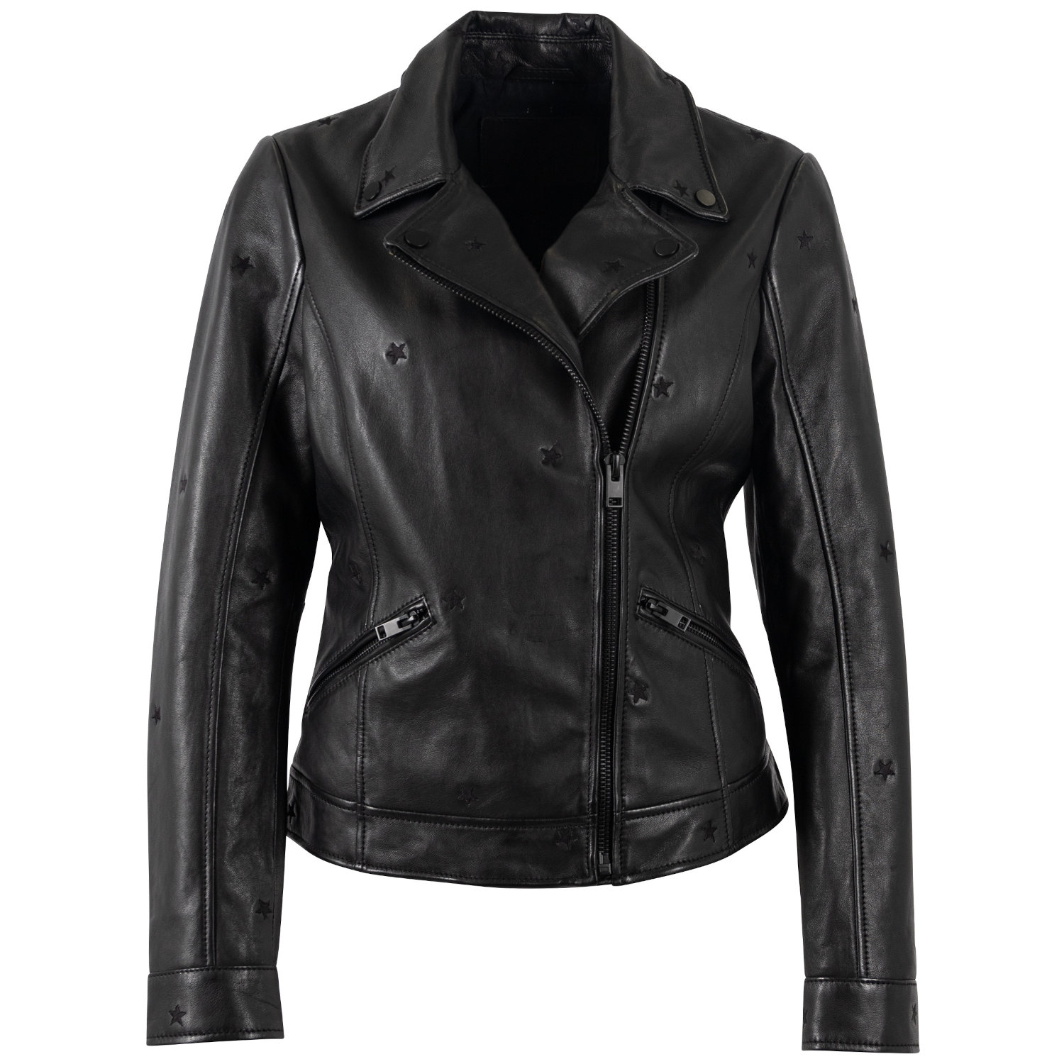 geaca piele dama mauritius neagra mwhoshie detalii stele embosate biker