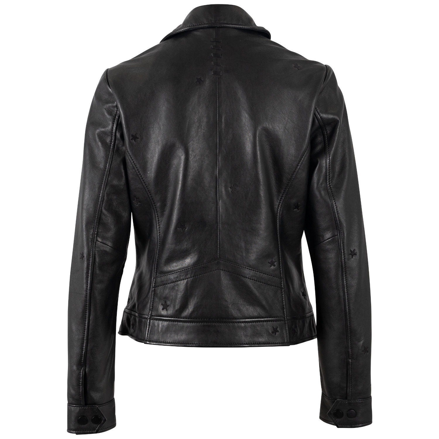 geaca piele dama mauritius neagra mwhoshie detalii stele embosate biker