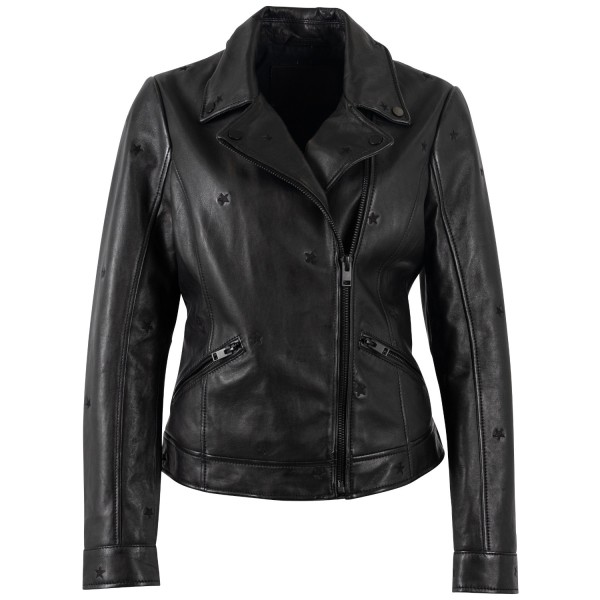 geaca piele dama mauritius neagra mwhoshie detalii stele embosate biker — fotografia 3