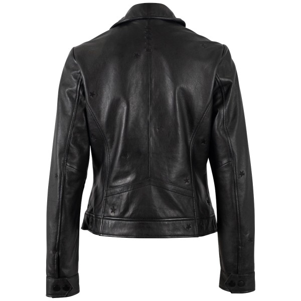 geaca piele dama mauritius neagra mwhoshie detalii stele embosate biker — fotografia 4