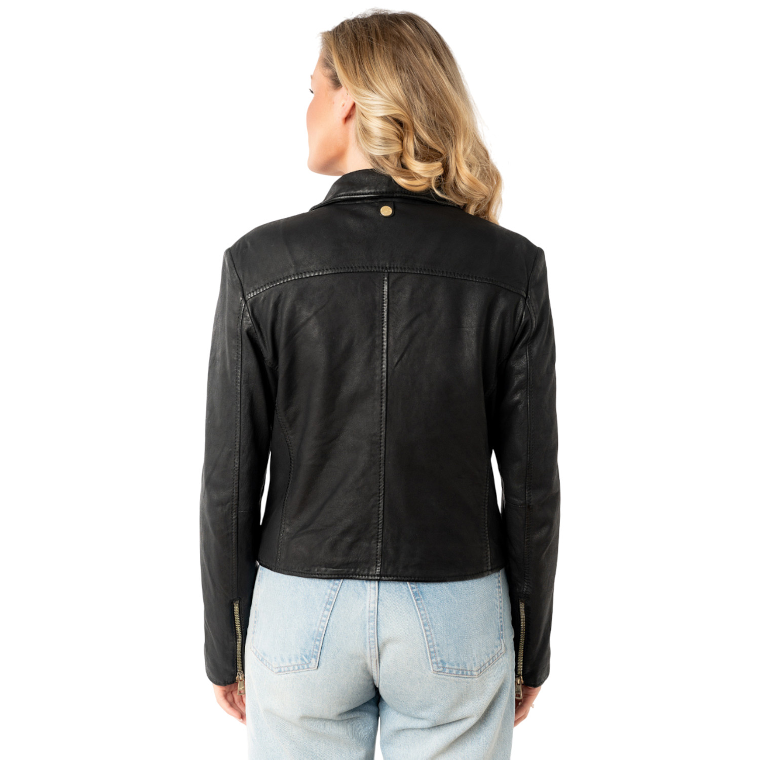 geaca piele dama mauritius mwinessa neagra fermoar asimetric accesorii aurii guler biker