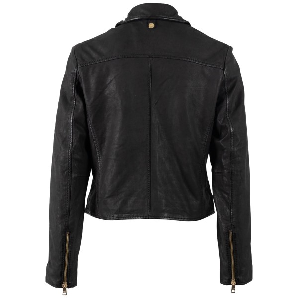 geaca piele dama mauritius mwinessa neagra fermoar asimetric accesorii aurii guler biker — fotografia 4