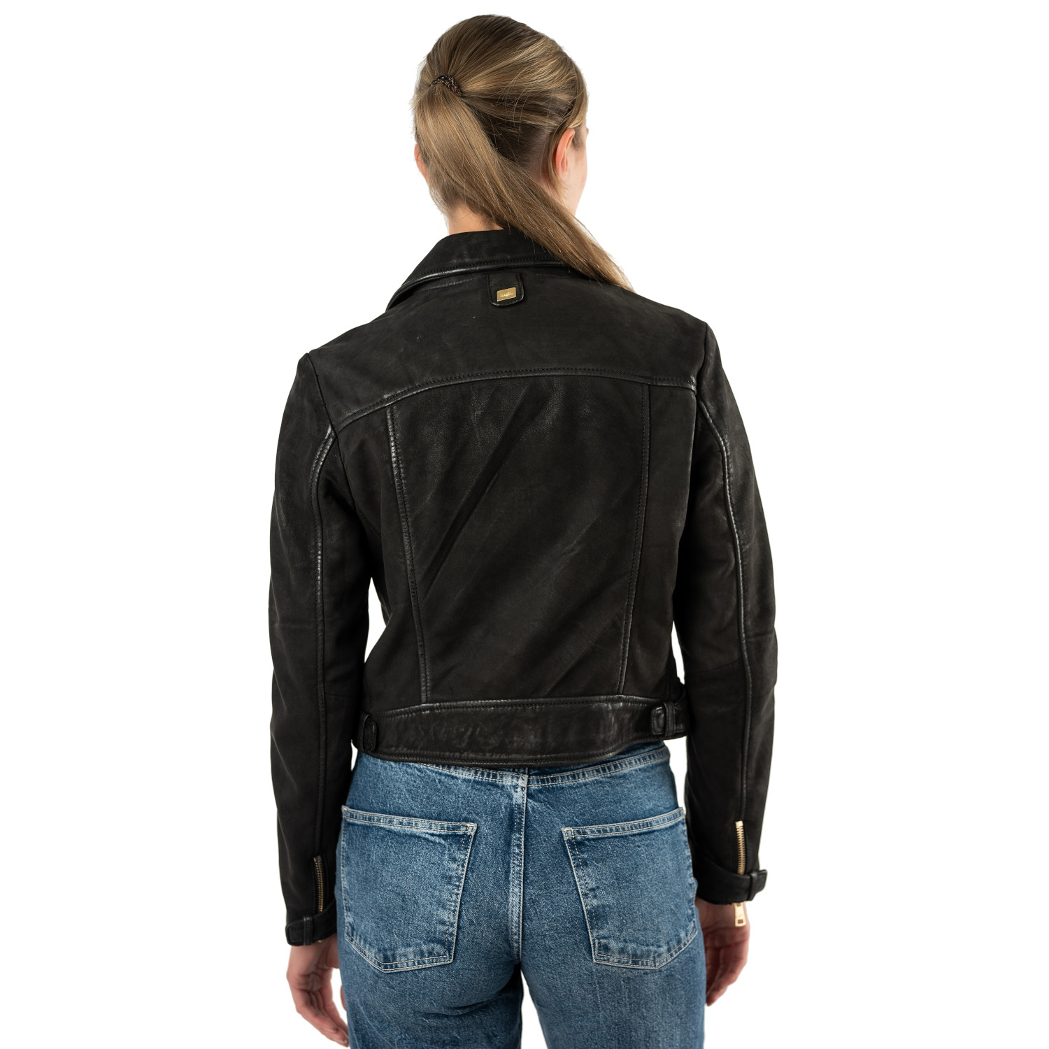 Geacă de piele pentru femei Mauritius MWIsla neagră stil biker