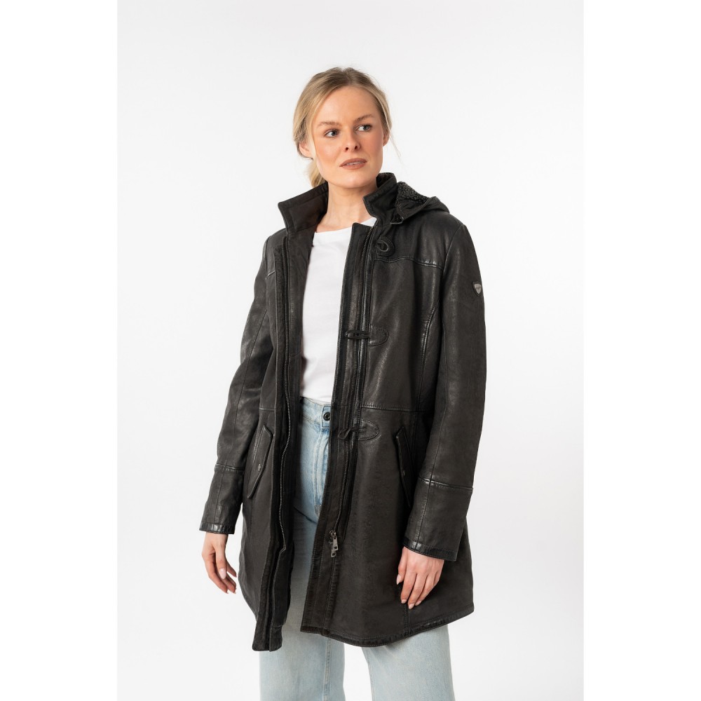 Geaca Lunga de Piele Dama Mauritius Antracit Inchis MWKace