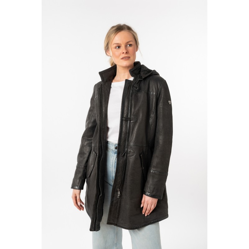 Geaca Lunga de Piele Dama Mauritius Antracit Inchis MWKace – Geci de Iarna