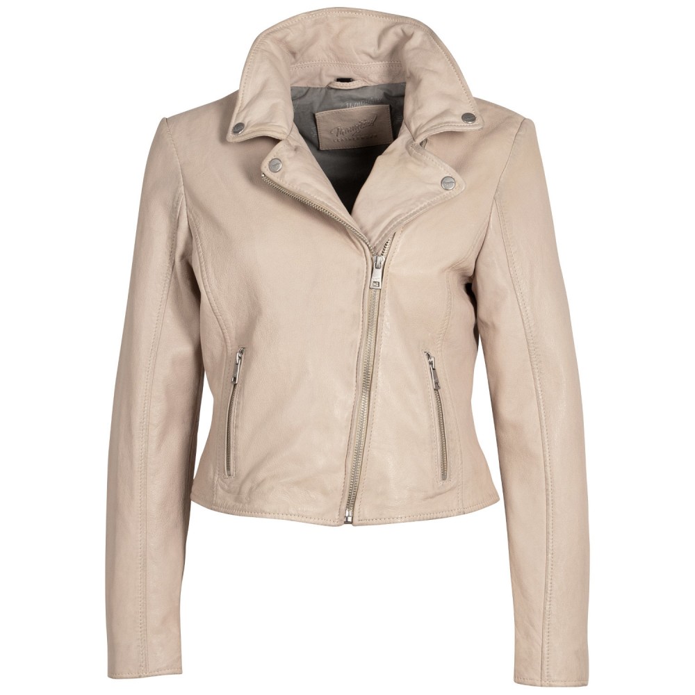 Geaca Scurta de Piele Dama Mauritius Alb Murdar MWKajah - readytowear