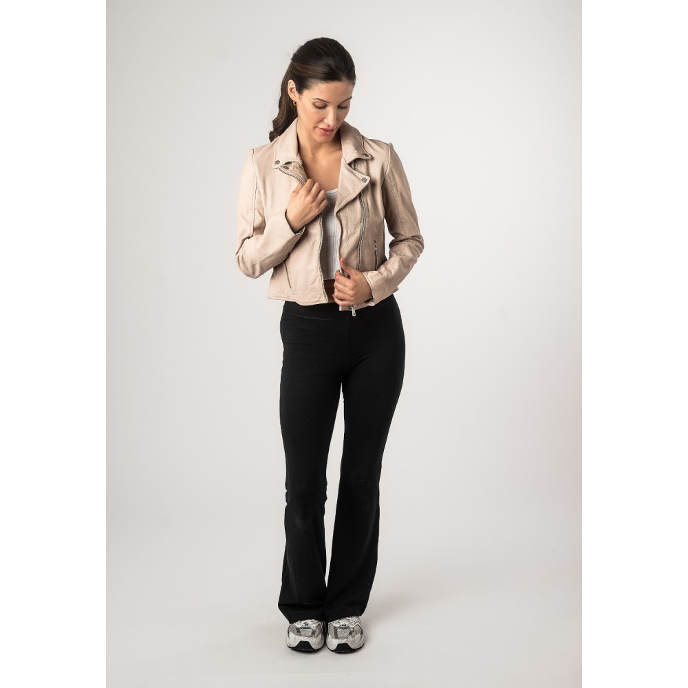 Geaca Scurta de Piele Dama Mauritius Alb Murdar MWKajah - readytowear