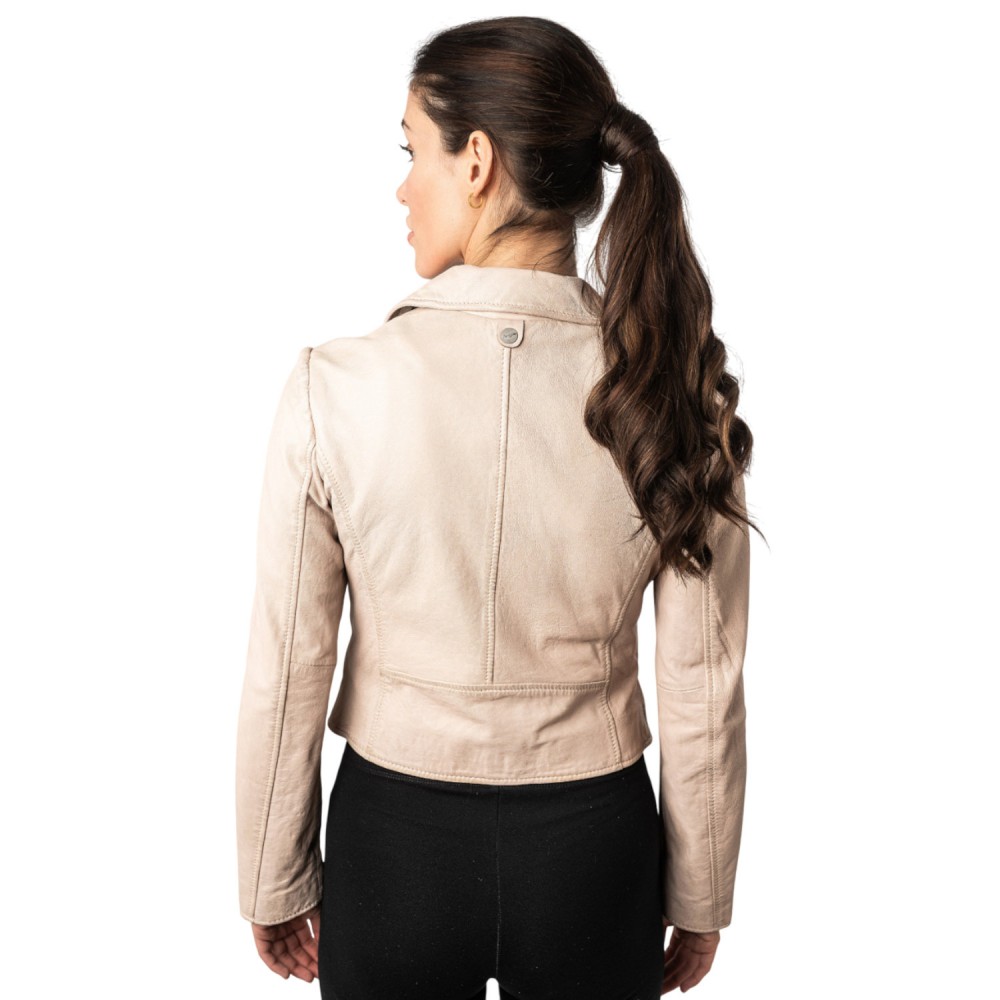 Geaca Scurta de Piele Dama Mauritius Alb Murdar MWKajah - readytowear