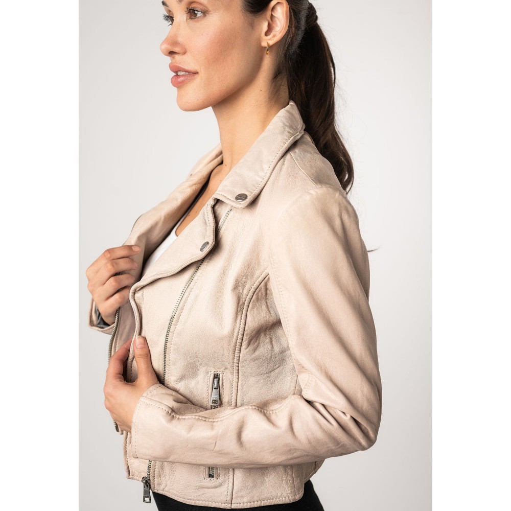 Geaca Scurta de Piele Dama Mauritius Alb Murdar MWKajah - readytowear