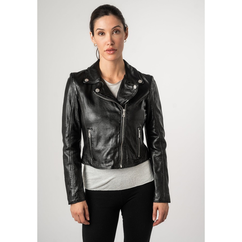 Geaca Scurta de Piele Dama Mauritius Neagra MWKajah - readytowear