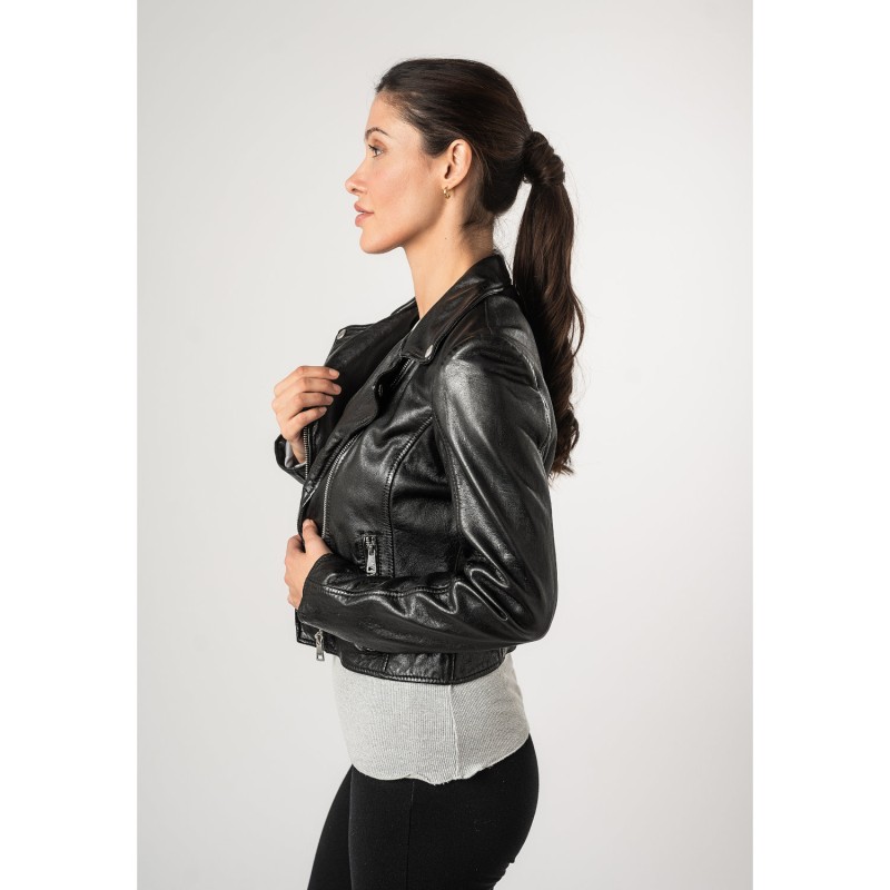 Geaca Scurta de Piele Dama Mauritius Neagra MWKajah – Geci de Piele