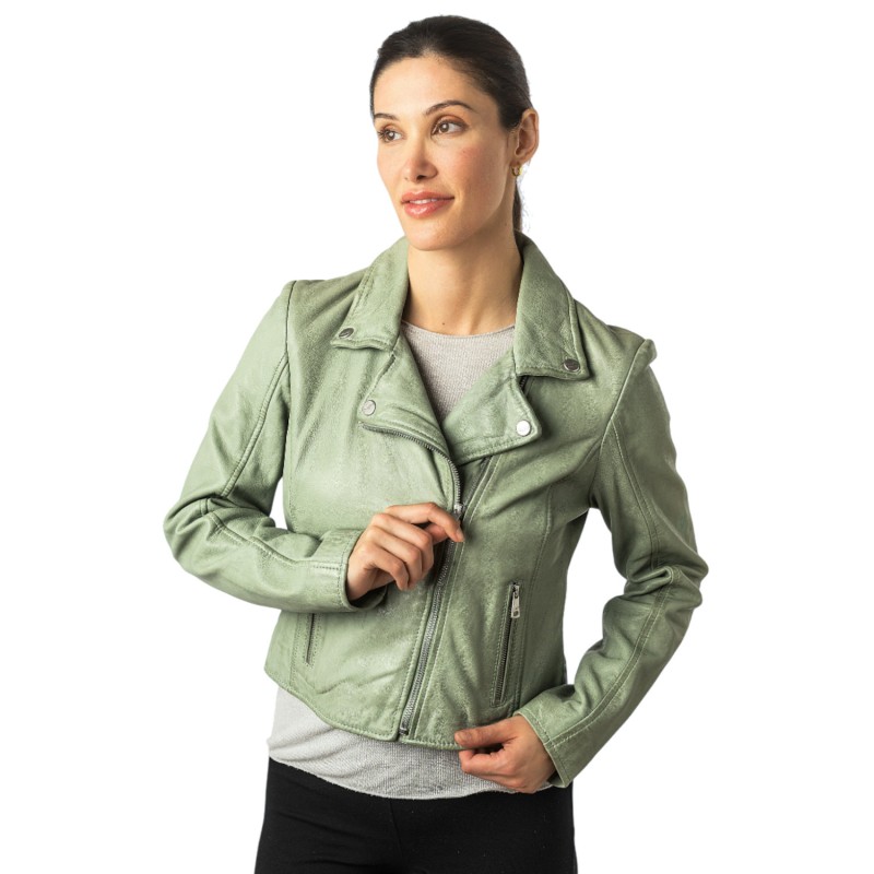 Geaca Scurta de Piele Dama Mauritius Verde Menta MWKajah – Geci de Piele