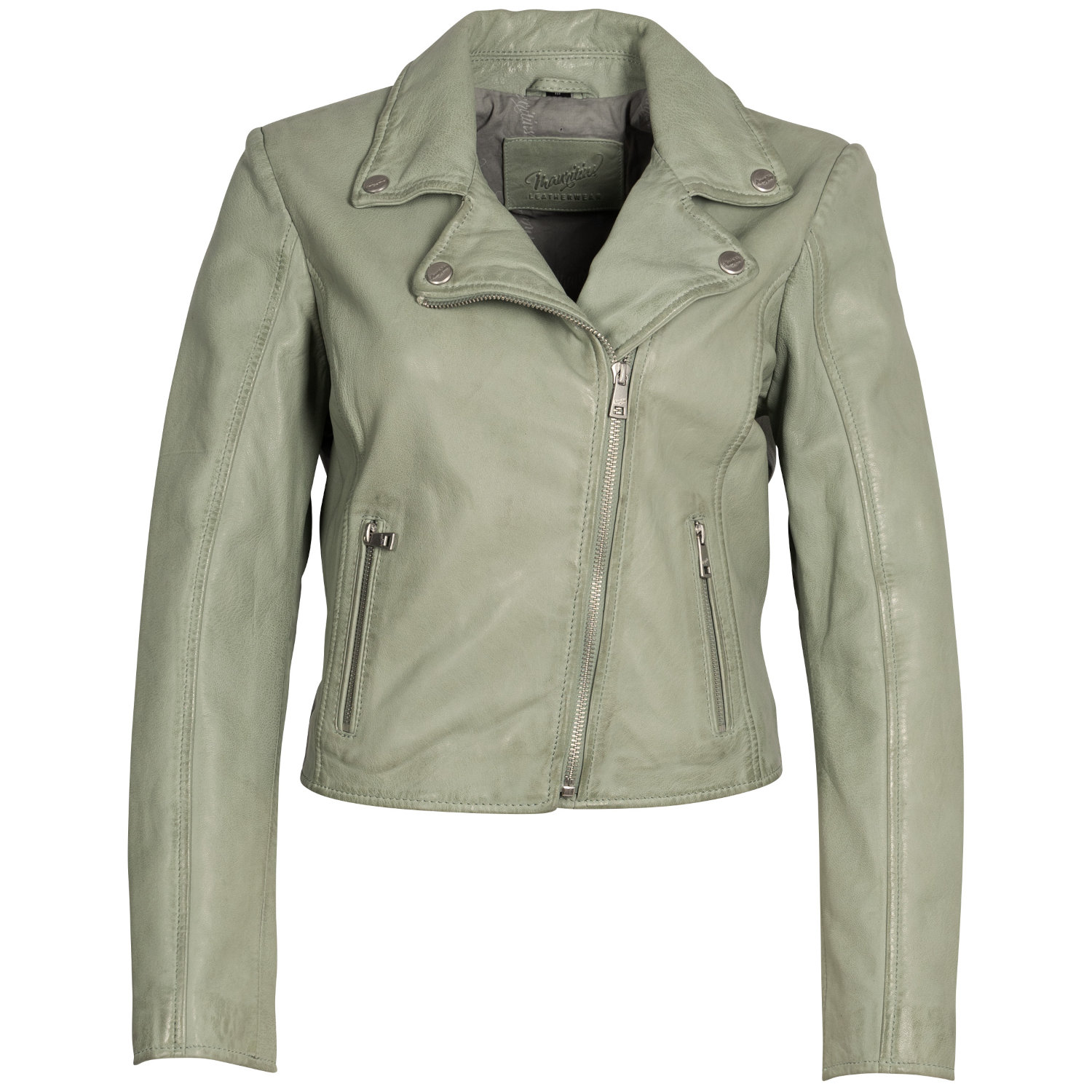 Geaca Piele Mauritius MWKajah - Stil Biker Minimalist Verde Mentă geaca piele dama mauritius verde menta mwkajah biker umeri simpli