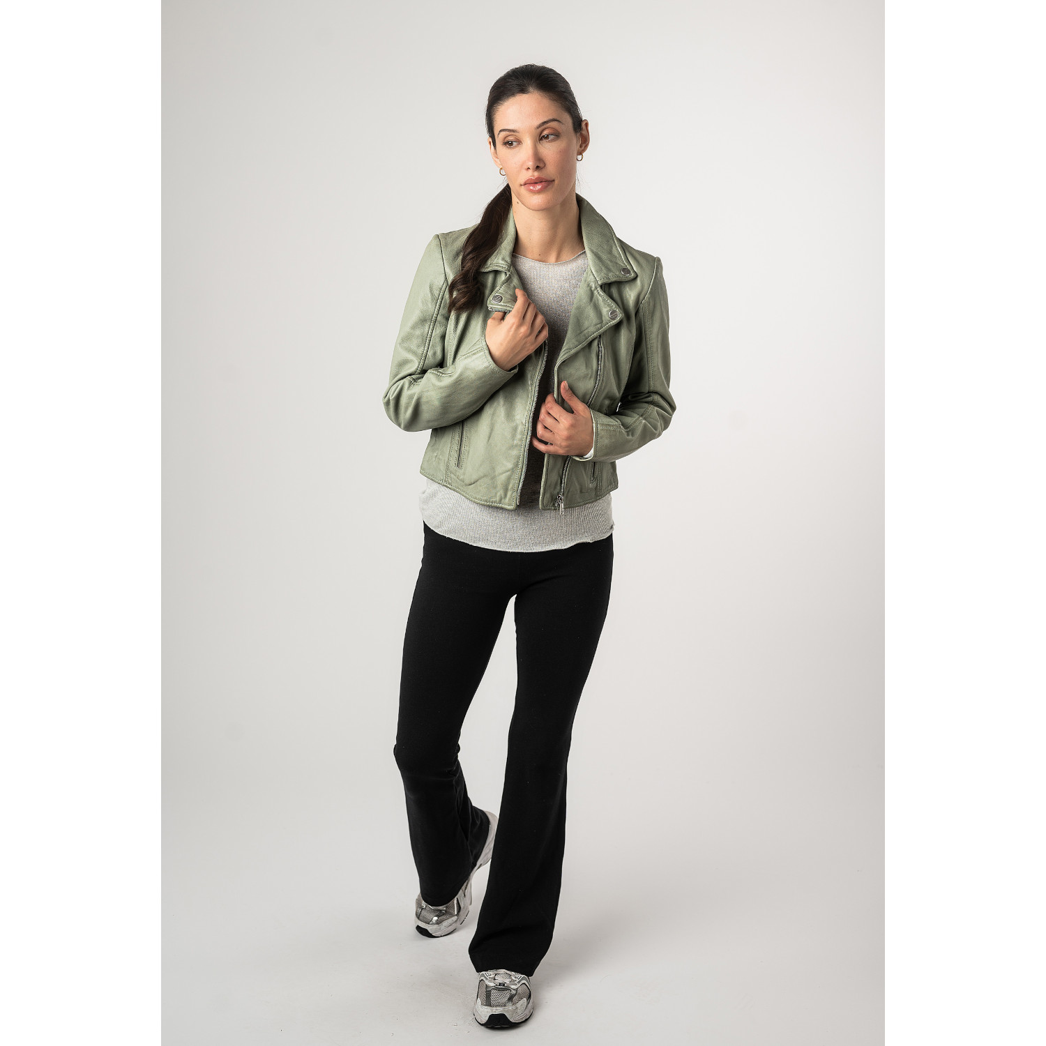 Geaca Piele Mauritius MWKajah - Stil Biker Minimalist Verde Mentă geaca piele dama mauritius verde menta mwkajah biker umeri simpli