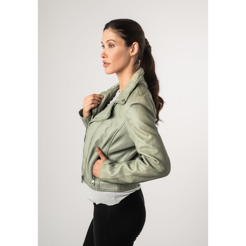 Geaca Scurta de Piele Dama Mauritius Verde Menta MWKajah – Geci de Piele