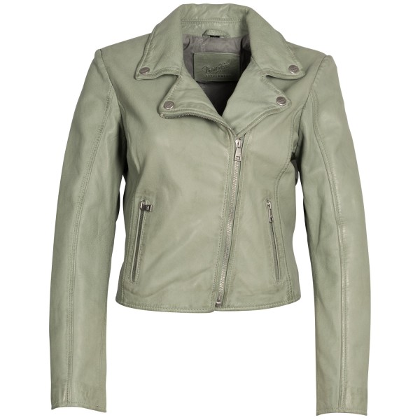 geaca piele dama mauritius verde menta mwkajah biker umeri simpli — fotografia 3