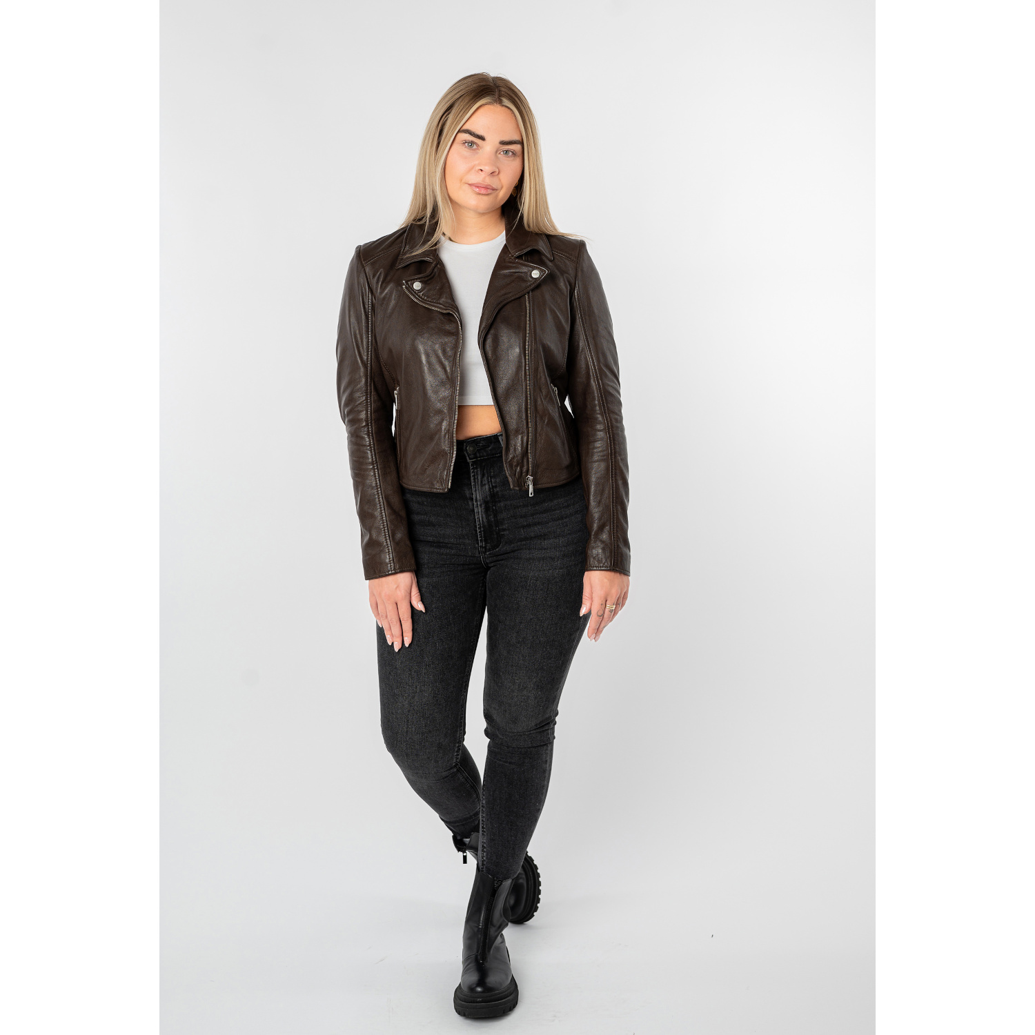 Geacă piele damă maro Mauritius MWKalea stil biker