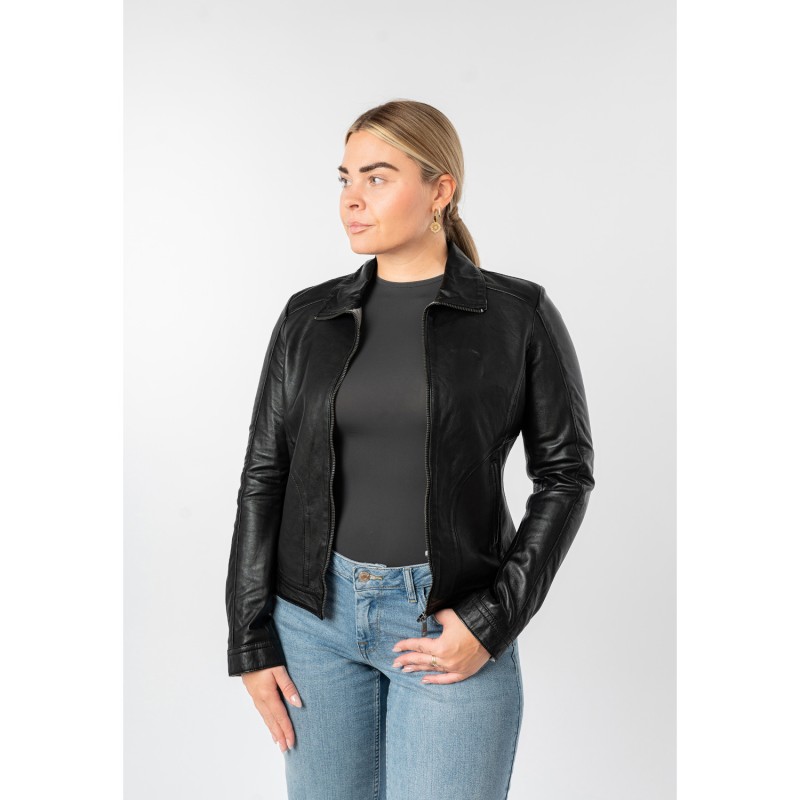 Geaca de Piele Dama Mauritius Neagra MWKaroh – Geci de Piele