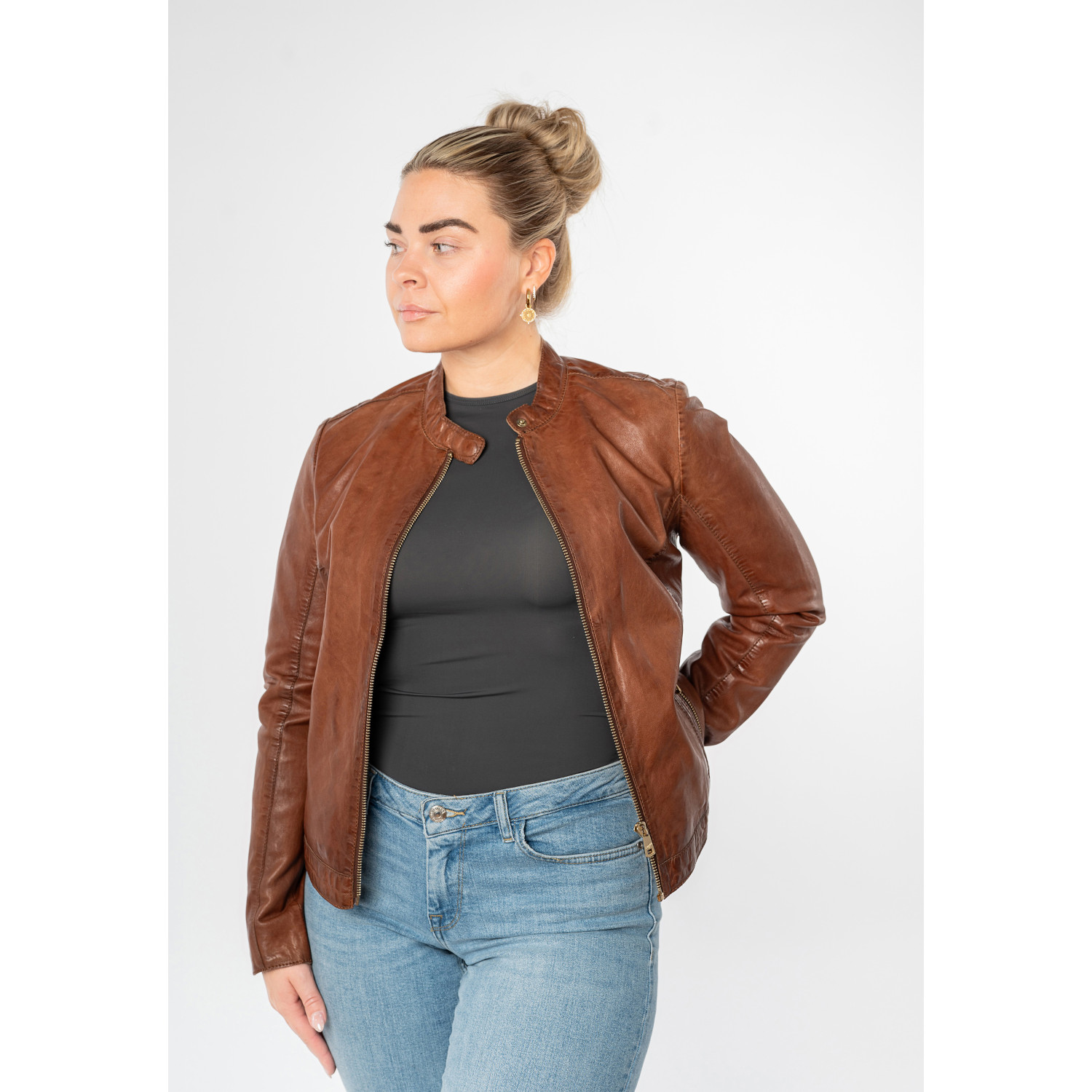 Geaca de Piele Dama Mauritius Coniac MWKawira: Regular Fit Stil Biker