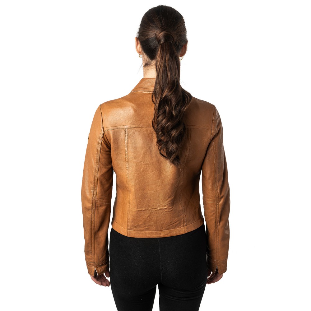 Geaca Scurta de Piele Dama Mauritius Camel MWLefei - readytowear