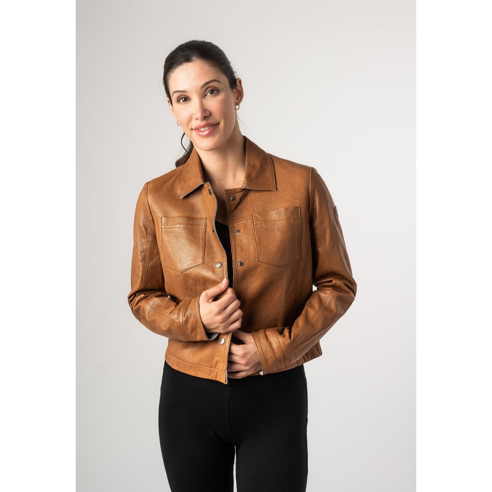 Geaca Scurta de Piele Dama Mauritius Camel MWLefei - readytowear