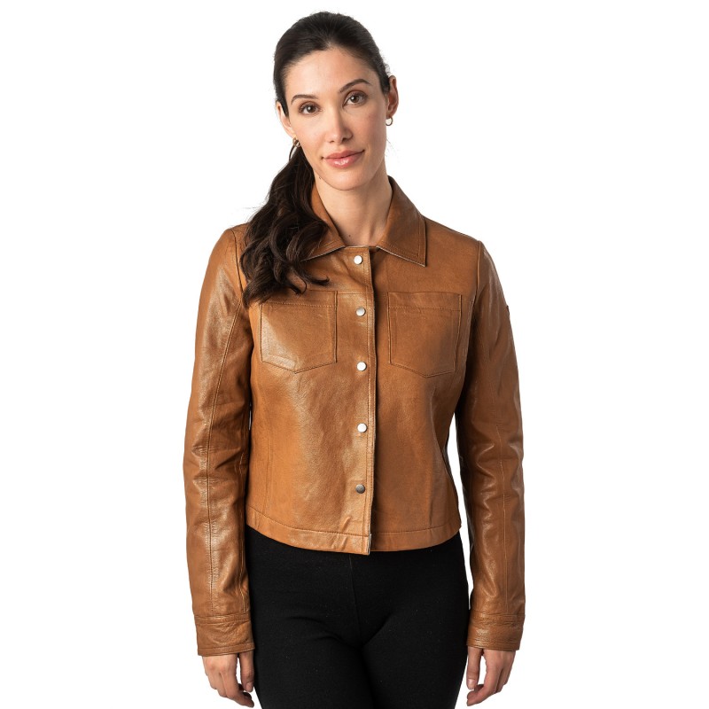 Geaca Scurta de Piele Dama Mauritius Camel MWLefei – Geci de Piele