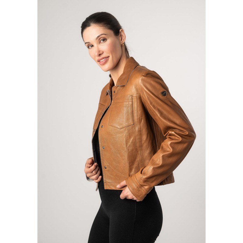 Geaca Scurta de Piele Dama Mauritius Camel MWLefei – Geci de Piele