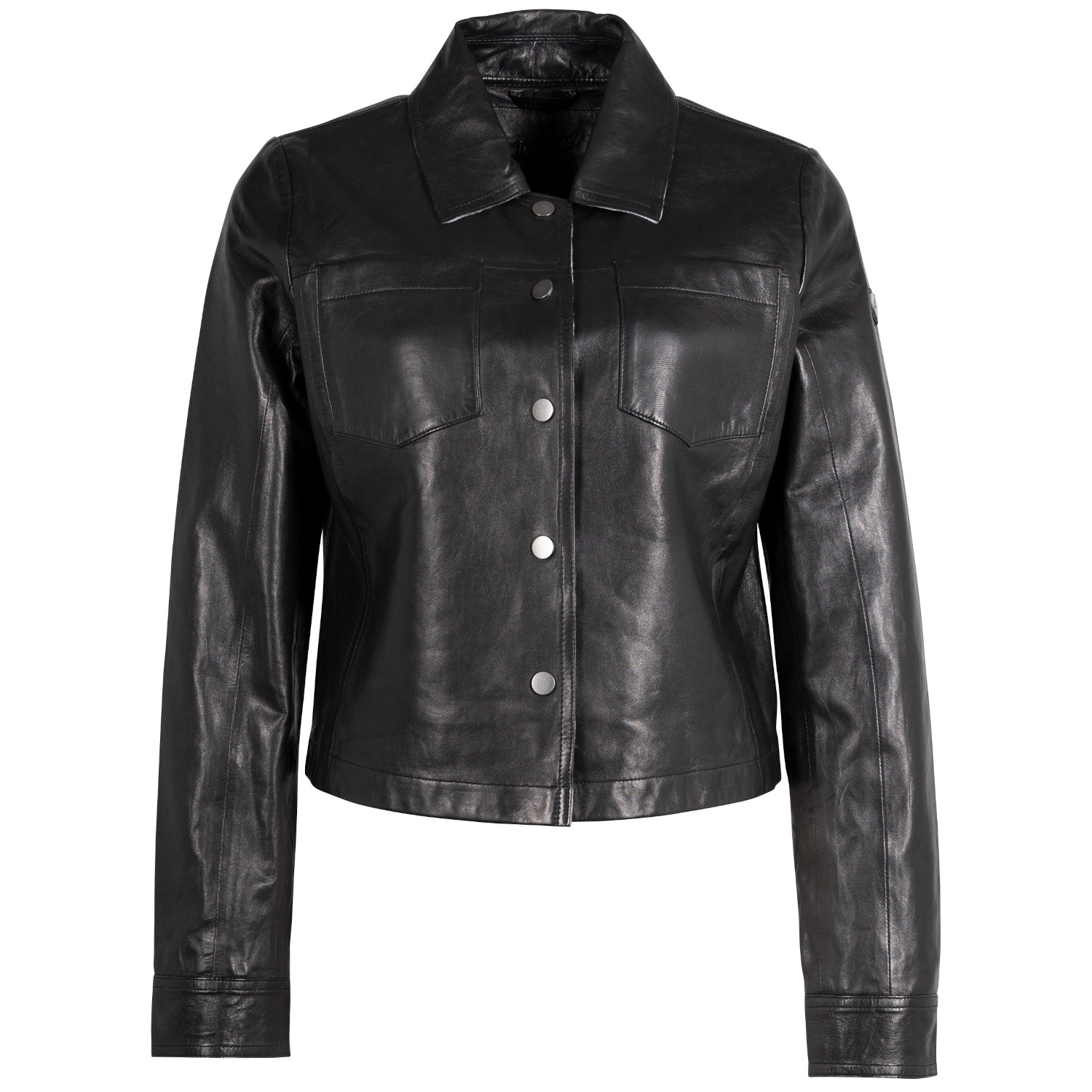 geaca scurta piele dama mauritius mwlefei neagra stil camasa cu capse