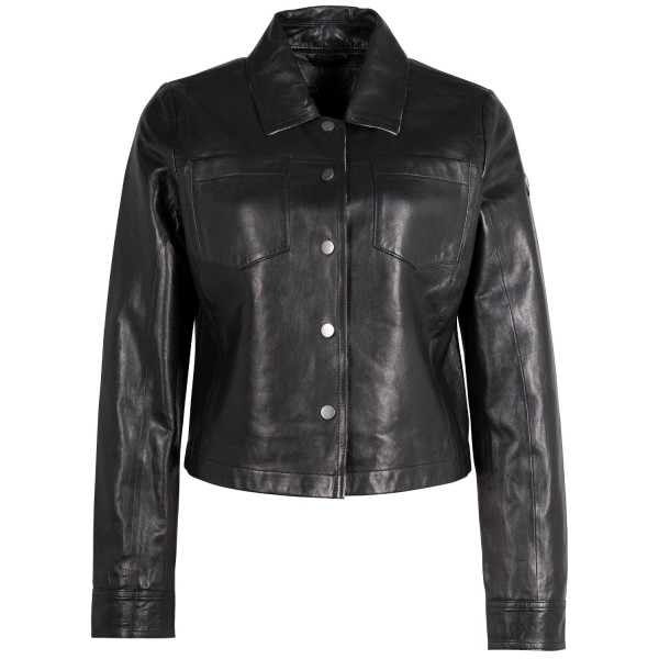 geaca scurta piele dama mauritius mwlefei neagra stil camasa cu capse — fotografia 3