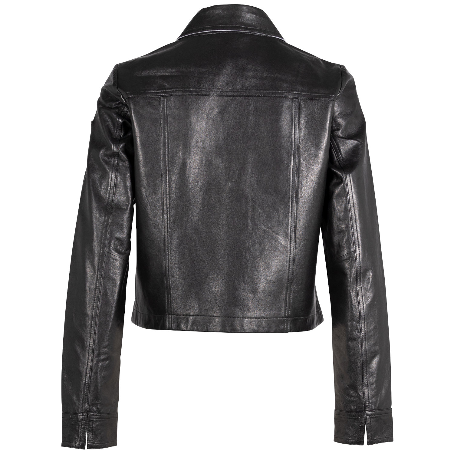 geaca scurta piele dama mauritius mwlefei neagra stil camasa cu capse