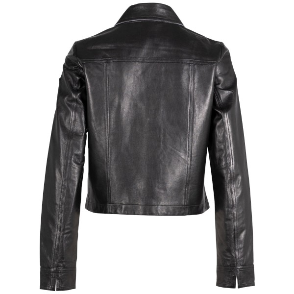 geaca scurta piele dama mauritius mwlefei neagra stil camasa cu capse — fotografia 4