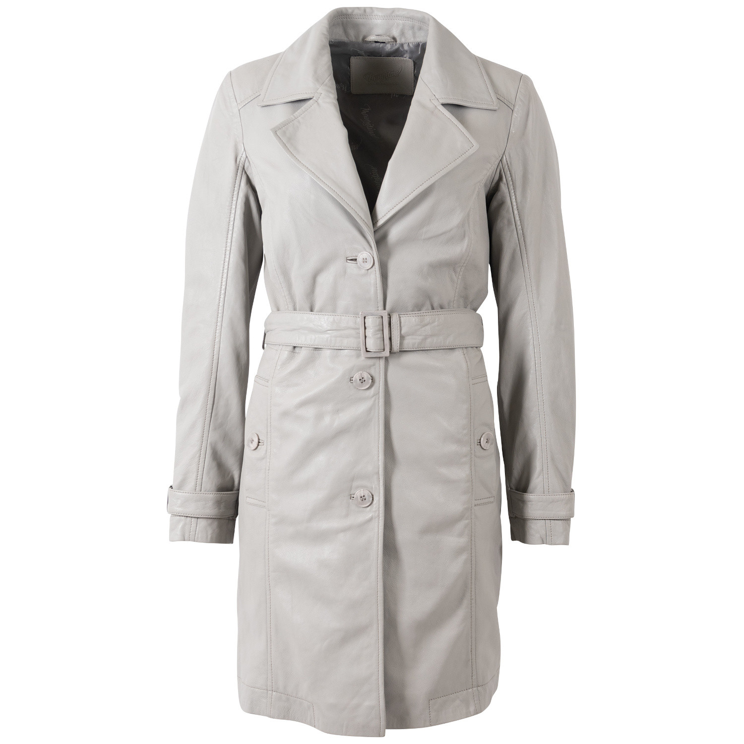 Mauritius MWLeoniz - Geacă Lungă de Piele Damă Gri Argintiu - Stil Trench Elegantă Geacă lungă de piele damă Mauritius MWLeoniz gri argintiu stil trench elegantă