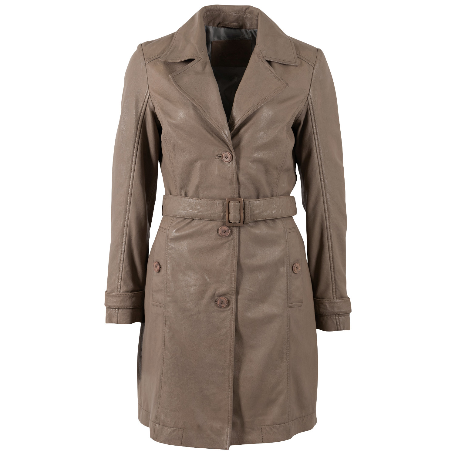 Geacă lungă de piele damă Mauritius MWLeoniz maro stil trench elegantă