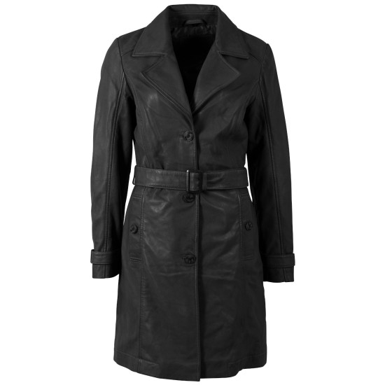 Geaca Lunga de Piele Dama Mauritius Neagra MWLeoniz