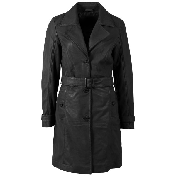 Geaca Lunga de Piele Dama Mauritius Neagra MWLeoniz