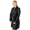 Mauritius MWLeoniz - Geacă Lungă de Piele Damă Neagră - Stil Trench, Elegantă Geacă lungă de piele damă Mauritius MWLeoniz neagră stil trench elegantă