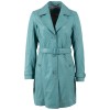Geacă lungă de piele damă Mauritius MWLeoniz turcoaz deschis stil trench elegant