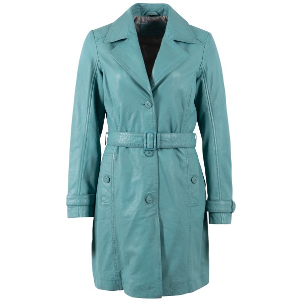 Geaca Lunga de Piele Dama Mauritius Turcoaz Deschis MWLeoniz