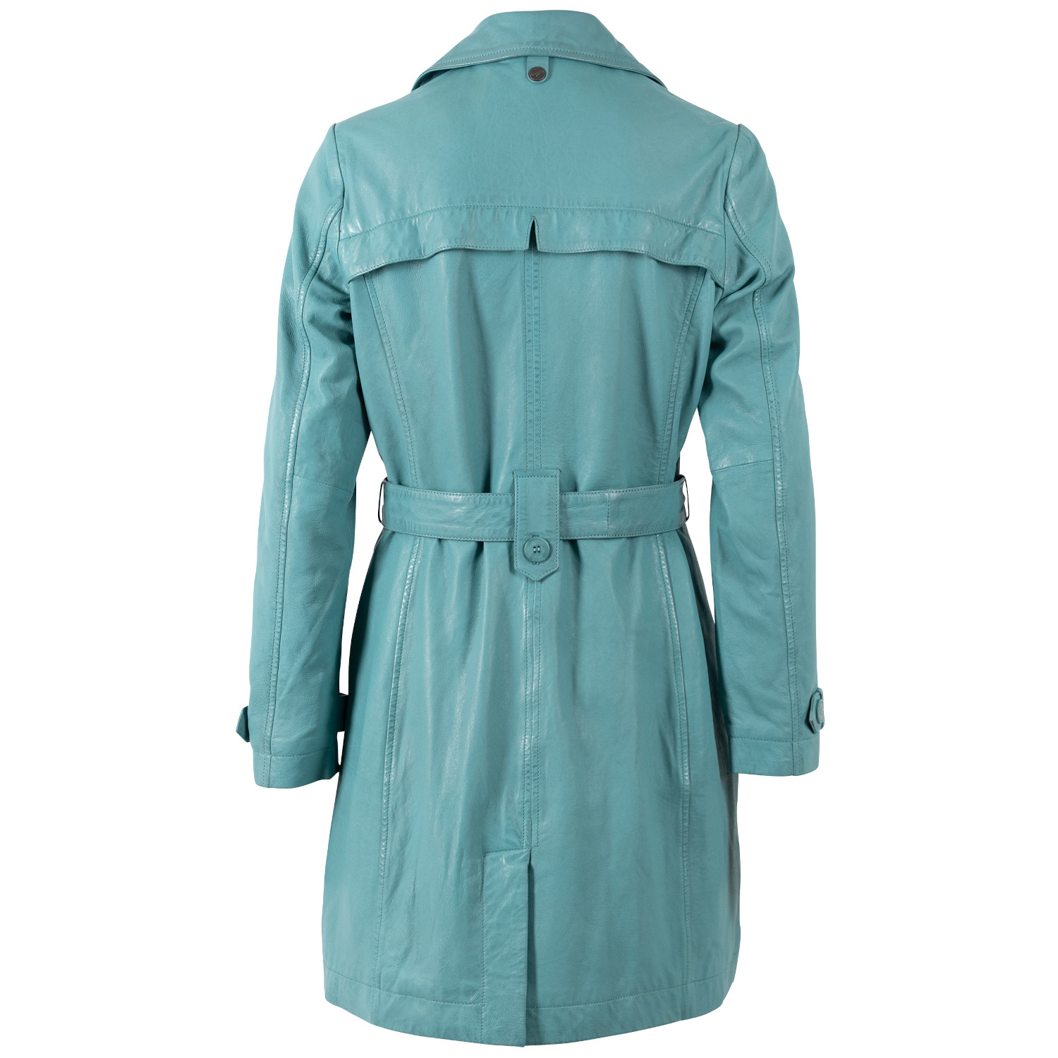 Geacă lungă de piele damă Mauritius MWLeoniz turcoaz deschis stil trench elegant