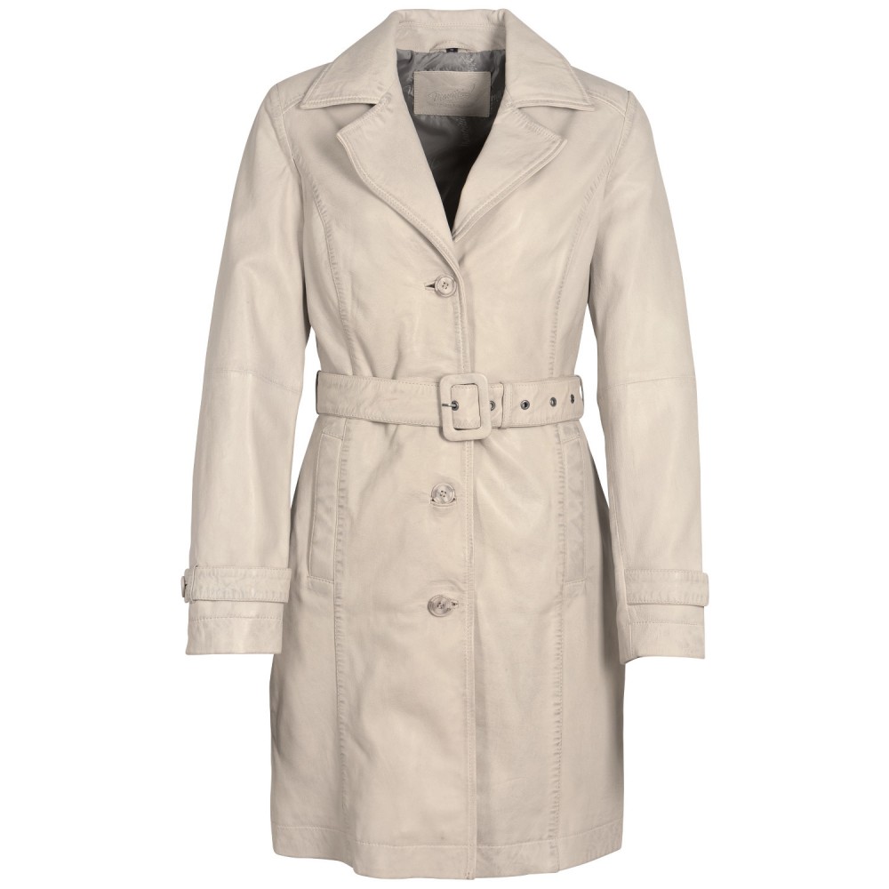 Geaca Lunga de Piele Dama Mauritius Alb Ivoriu MWLeonne - readytowear